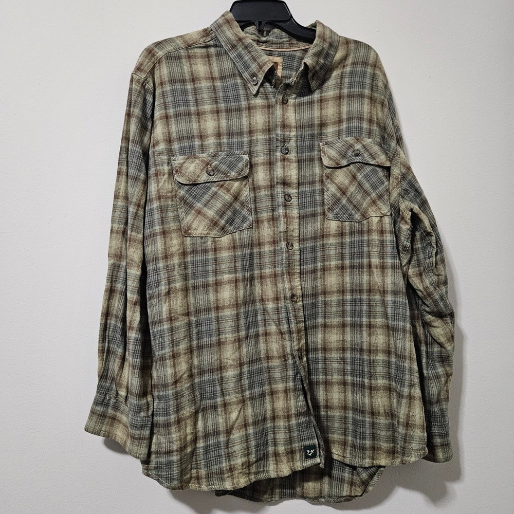 Outdoor Life Mens XXL Plaid Button Down Shirt Long Sleeve Brown Tan Flannel Styl
